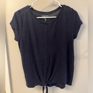 Loft 100% Linen Tie Front Short Sleeve Top